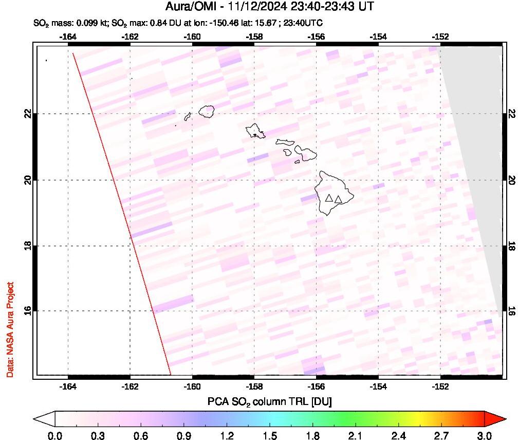 A sulfur dioxide image over Hawaii, USA on Nov 12, 2024.