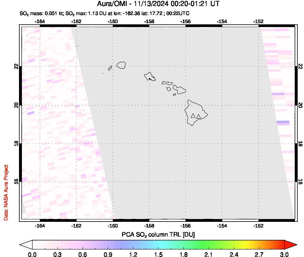 A sulfur dioxide image over Hawaii, USA on Nov 13, 2024.