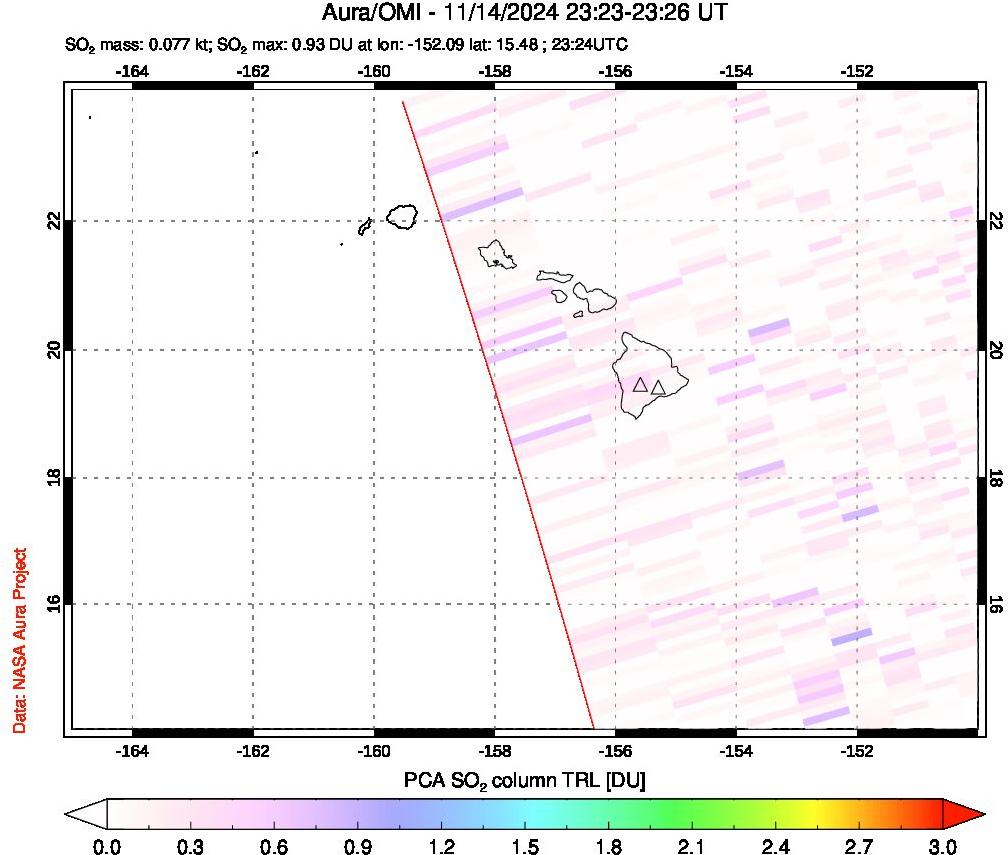 A sulfur dioxide image over Hawaii, USA on Nov 14, 2024.