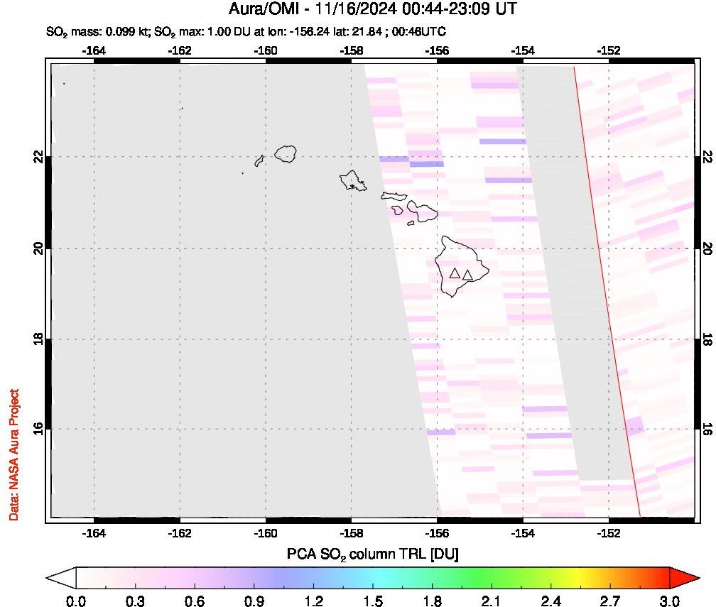 A sulfur dioxide image over Hawaii, USA on Nov 16, 2024.