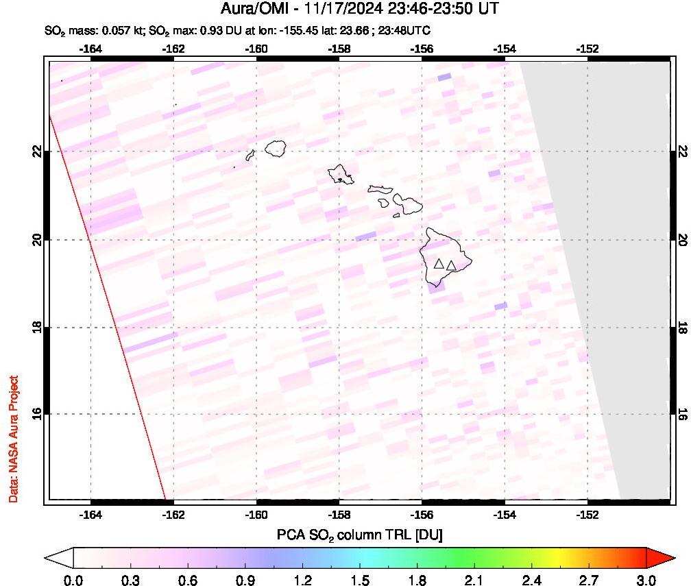 A sulfur dioxide image over Hawaii, USA on Nov 17, 2024.