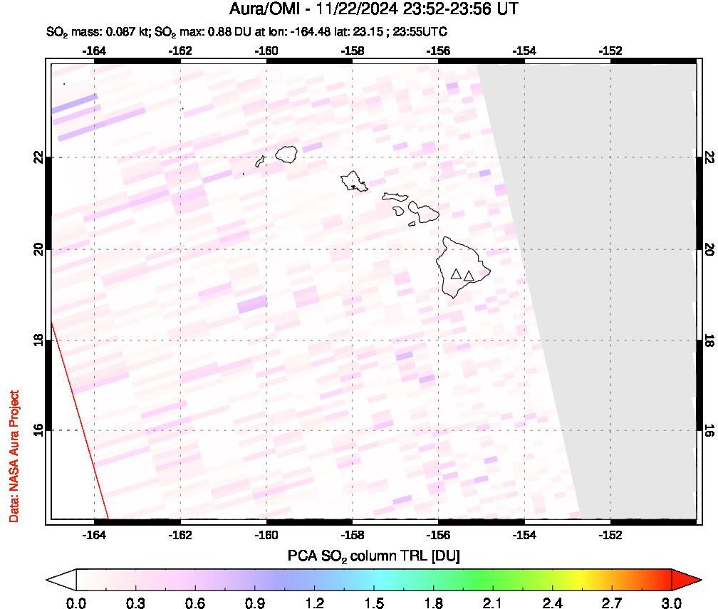 A sulfur dioxide image over Hawaii, USA on Nov 22, 2024.