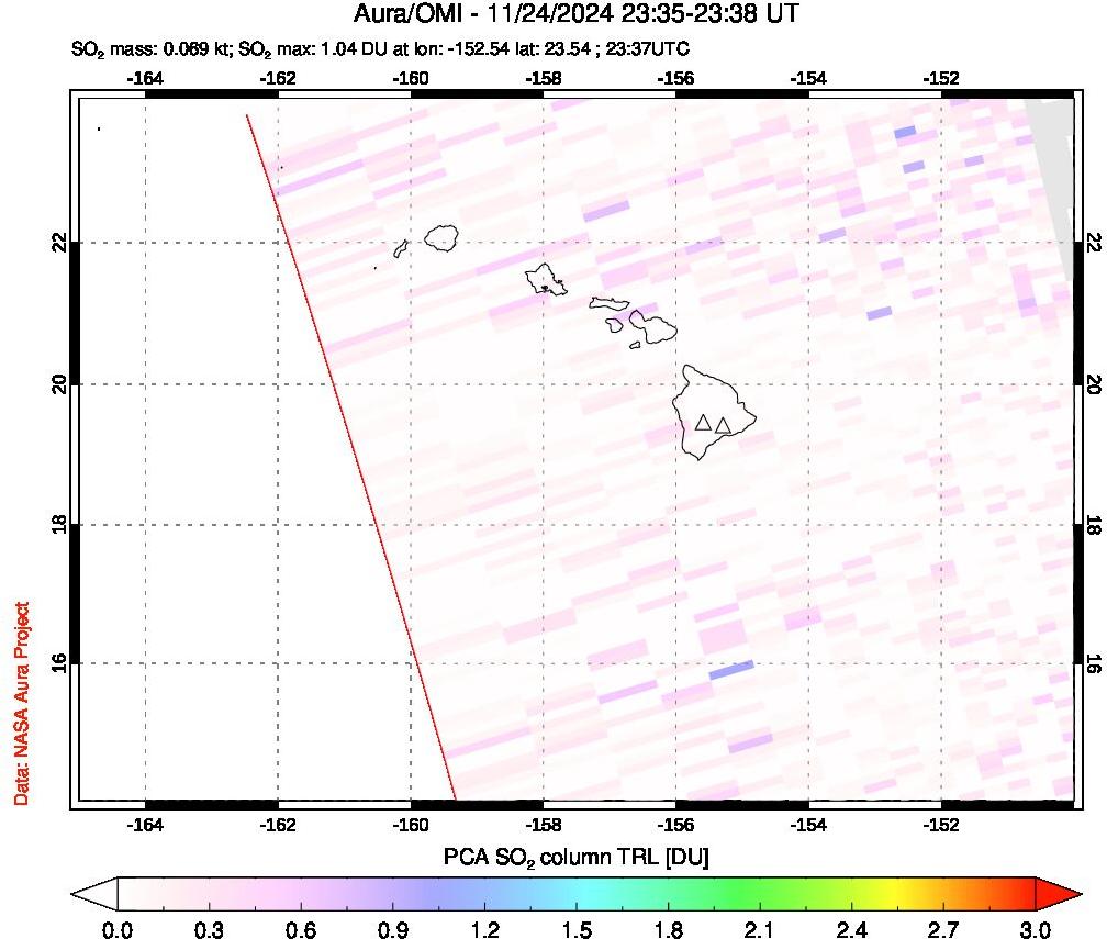 A sulfur dioxide image over Hawaii, USA on Nov 24, 2024.