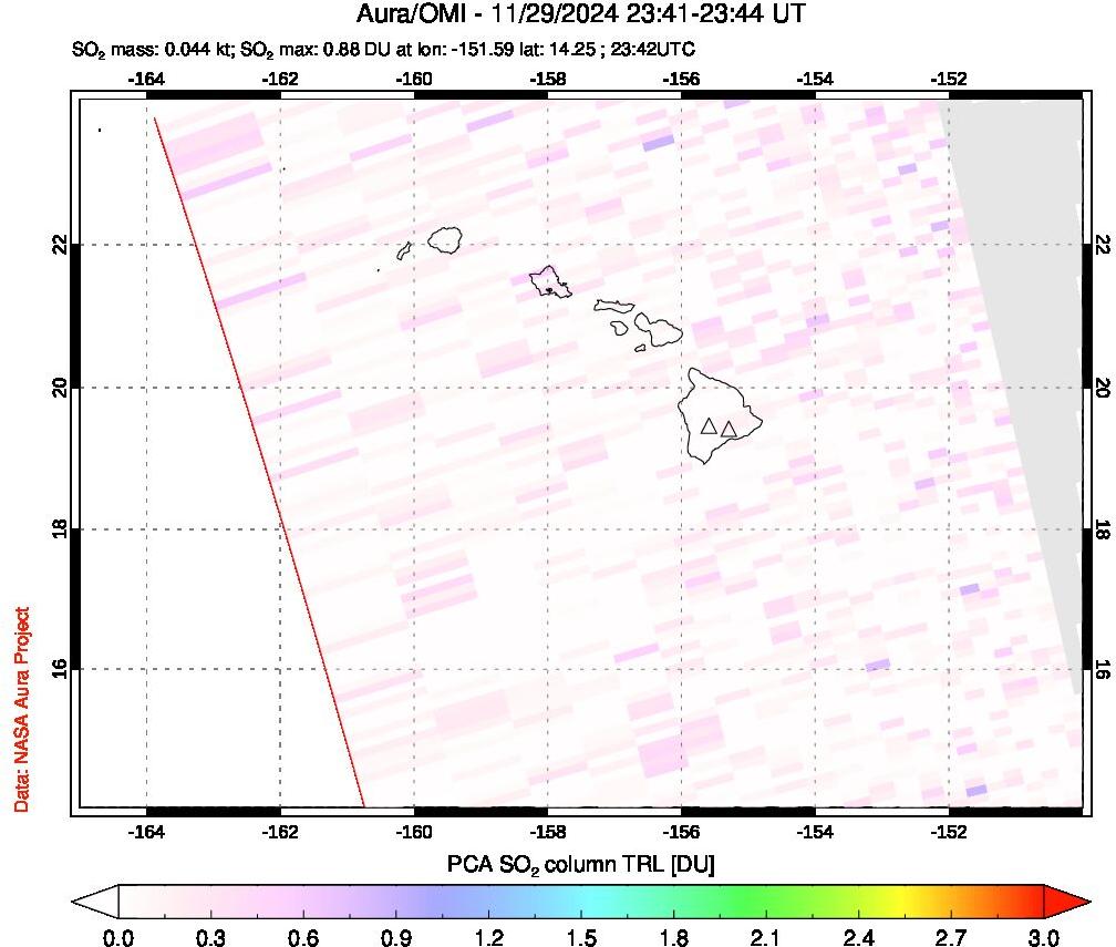 A sulfur dioxide image over Hawaii, USA on Nov 29, 2024.