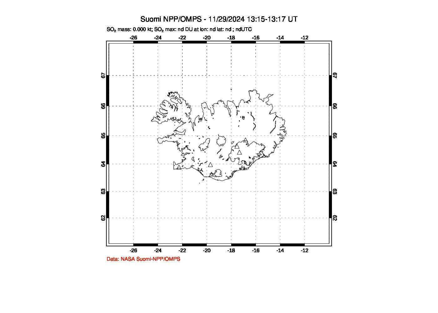 A sulfur dioxide image over Iceland on Nov 29, 2024.