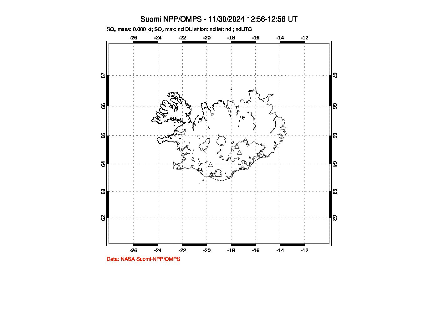 A sulfur dioxide image over Iceland on Nov 30, 2024.