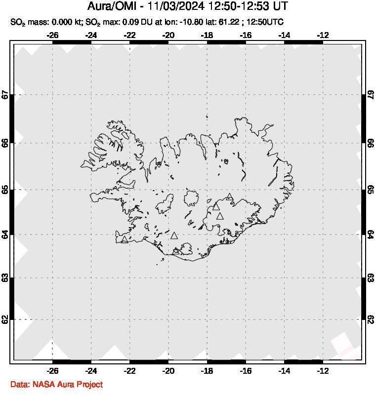 A sulfur dioxide image over Iceland on Nov 03, 2024.