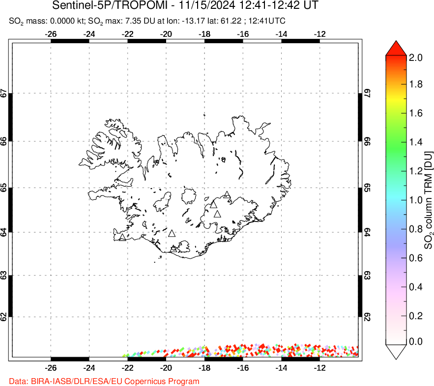 A sulfur dioxide image over Iceland on Nov 15, 2024.