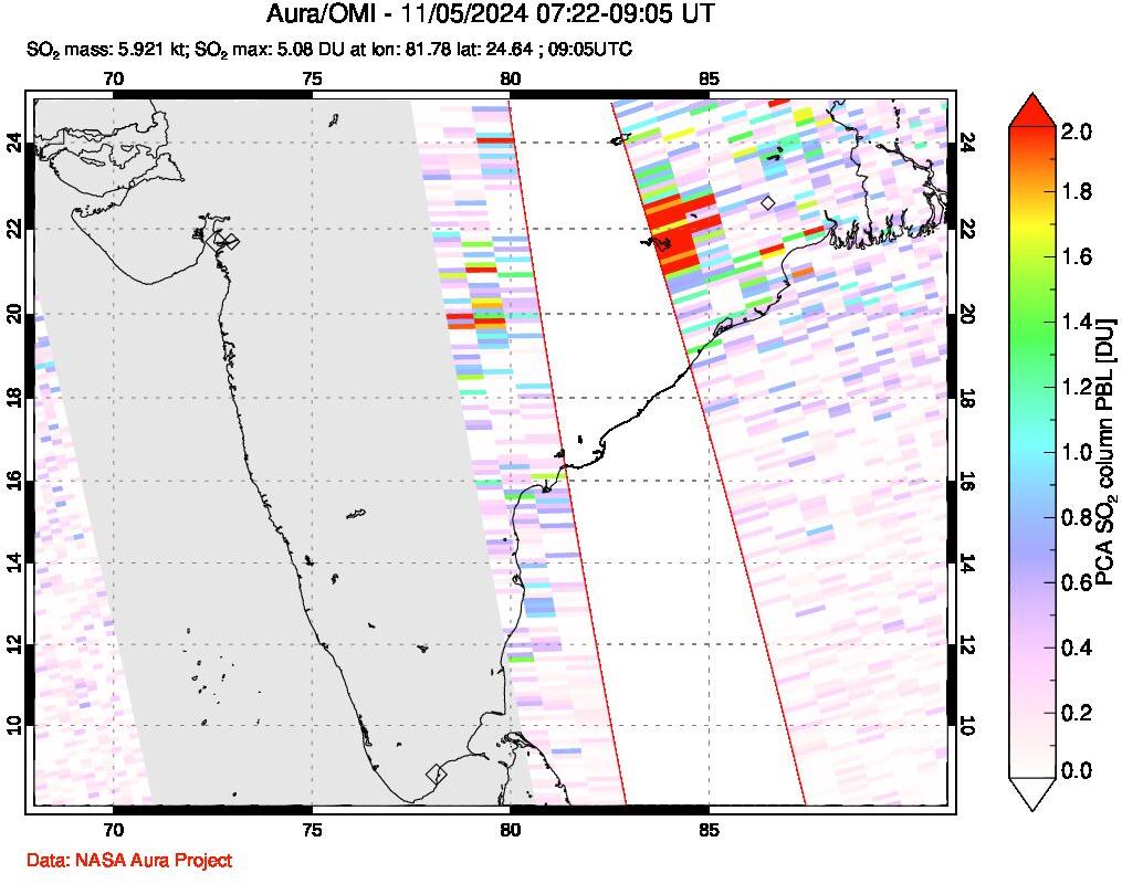 A sulfur dioxide image over India on Nov 05, 2024.