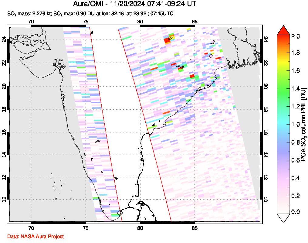 A sulfur dioxide image over India on Nov 20, 2024.