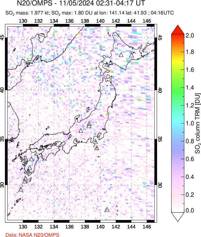 A sulfur dioxide image over Japan on Nov 05, 2024.