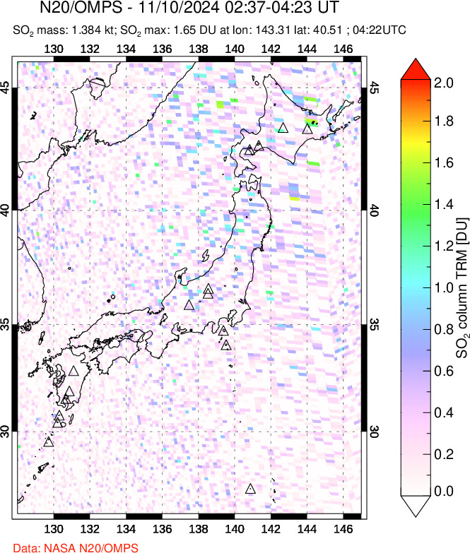 A sulfur dioxide image over Japan on Nov 10, 2024.