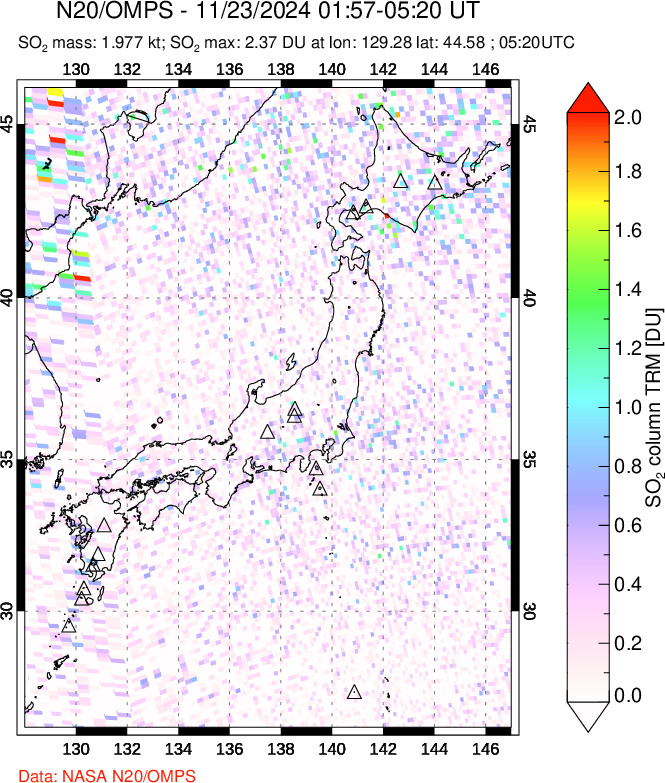 A sulfur dioxide image over Japan on Nov 23, 2024.