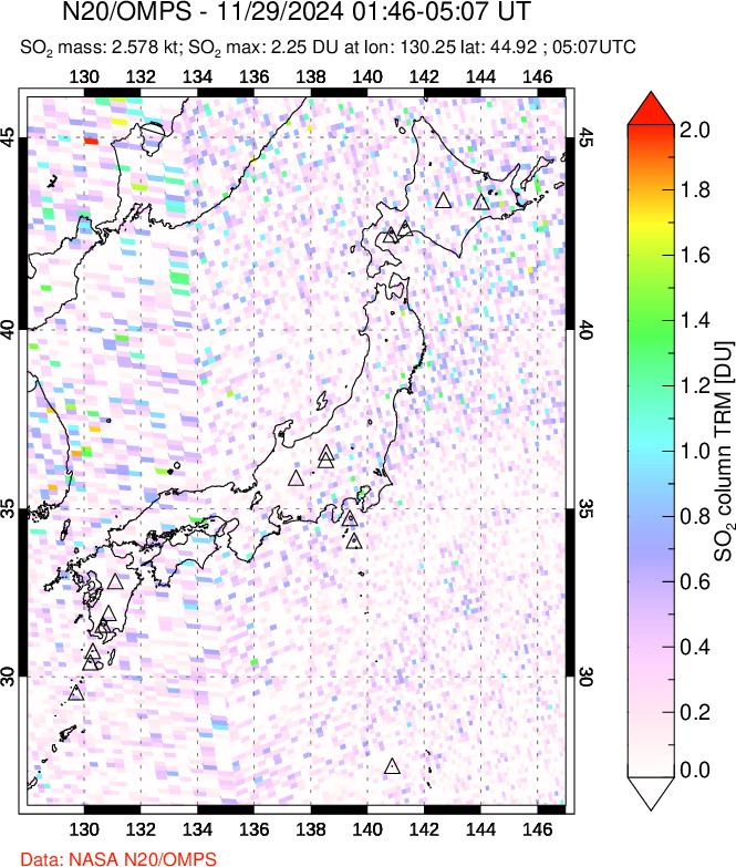 A sulfur dioxide image over Japan on Nov 29, 2024.