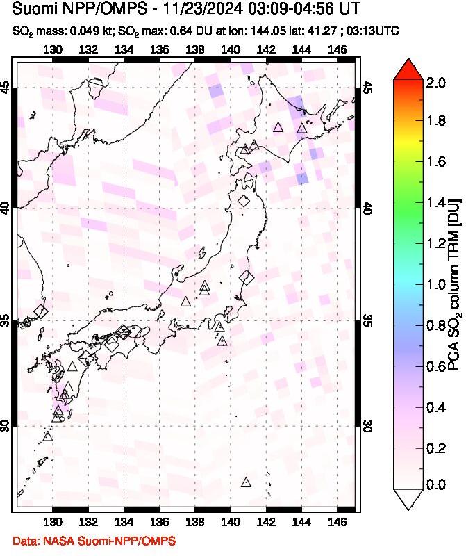 A sulfur dioxide image over Japan on Nov 23, 2024.