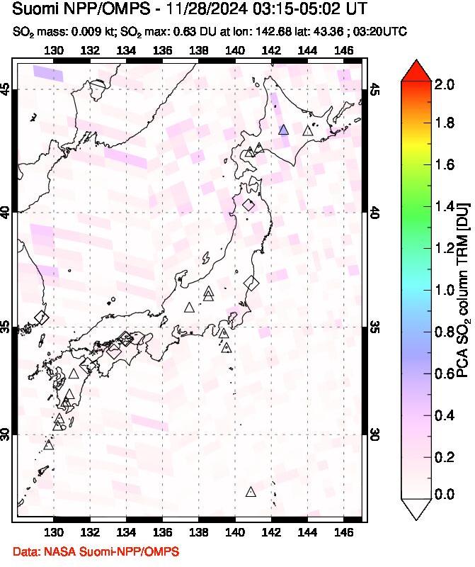 A sulfur dioxide image over Japan on Nov 28, 2024.