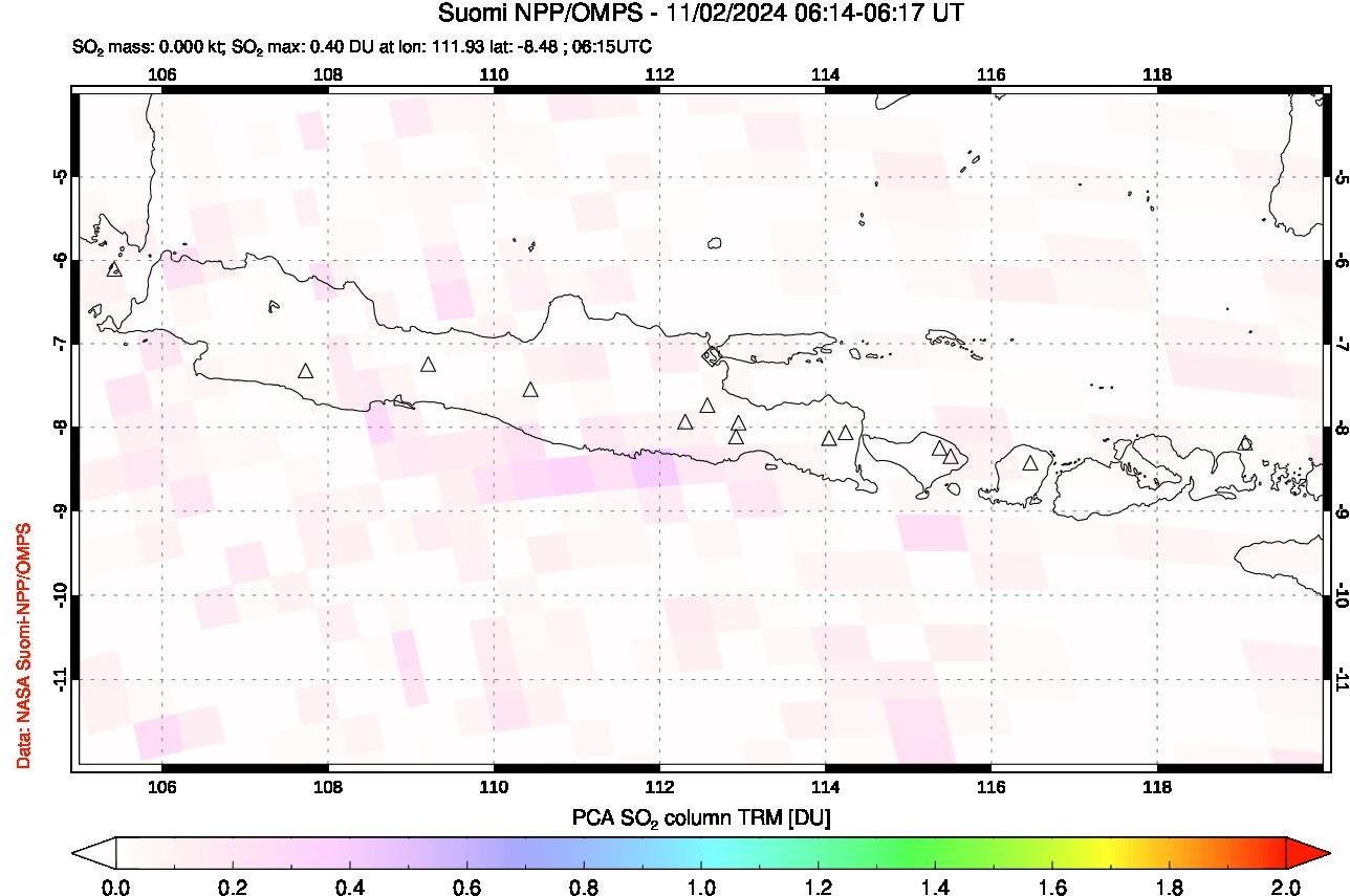 A sulfur dioxide image over Java, Indonesia on Nov 02, 2024.