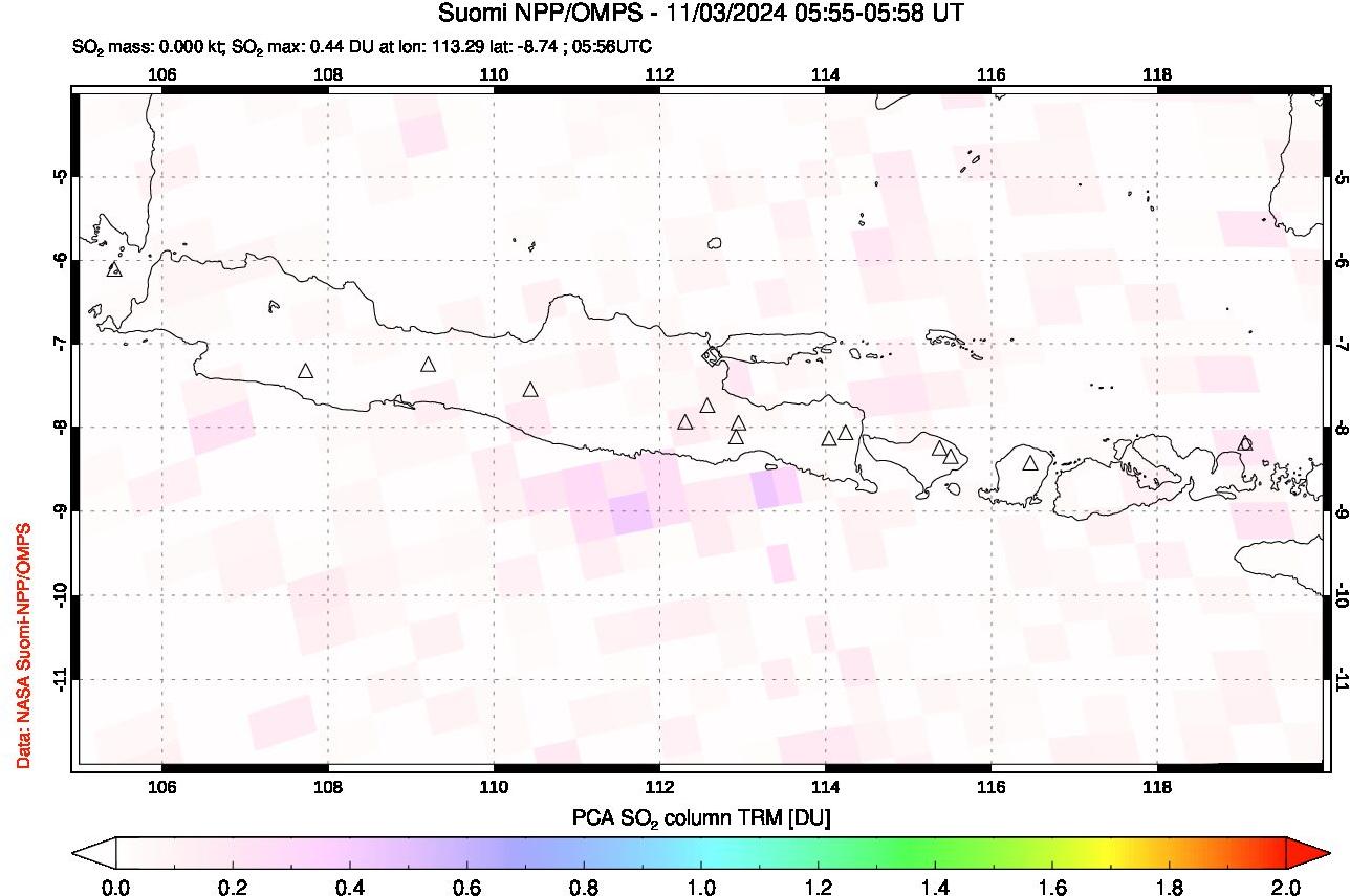 A sulfur dioxide image over Java, Indonesia on Nov 03, 2024.