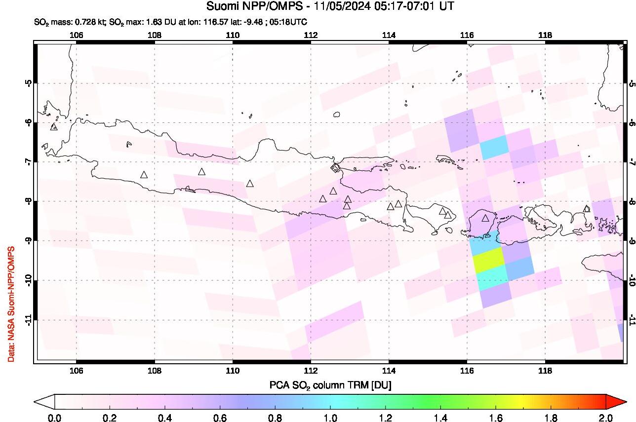 A sulfur dioxide image over Java, Indonesia on Nov 05, 2024.