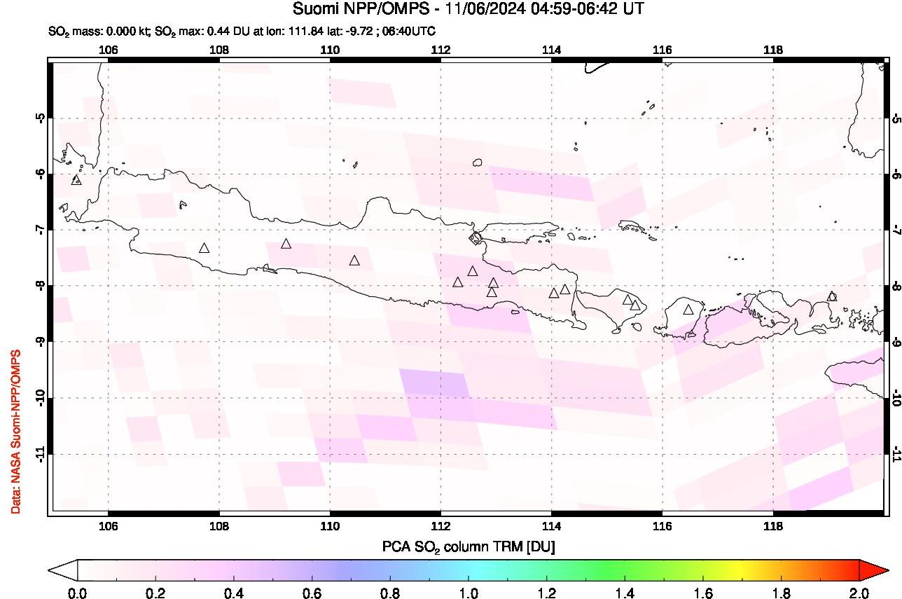 A sulfur dioxide image over Java, Indonesia on Nov 06, 2024.