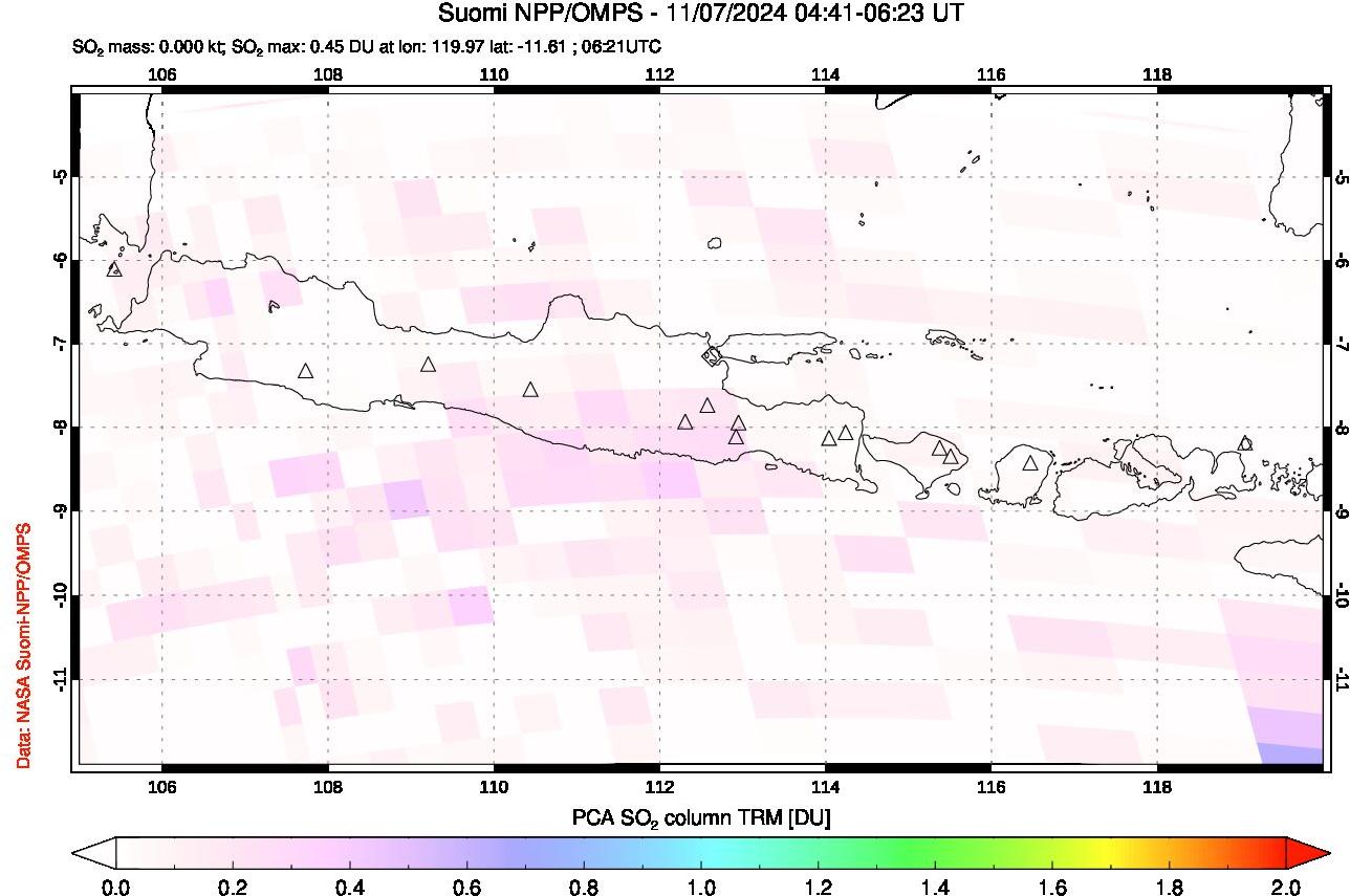 A sulfur dioxide image over Java, Indonesia on Nov 07, 2024.