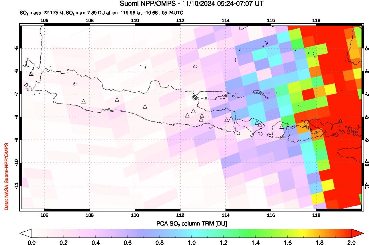 A sulfur dioxide image over Java, Indonesia on Nov 10, 2024.