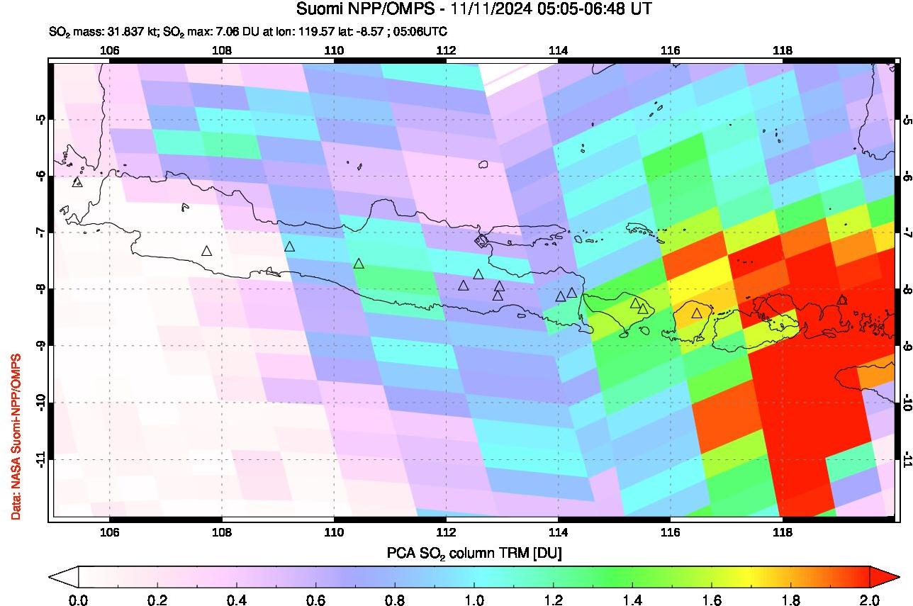A sulfur dioxide image over Java, Indonesia on Nov 11, 2024.