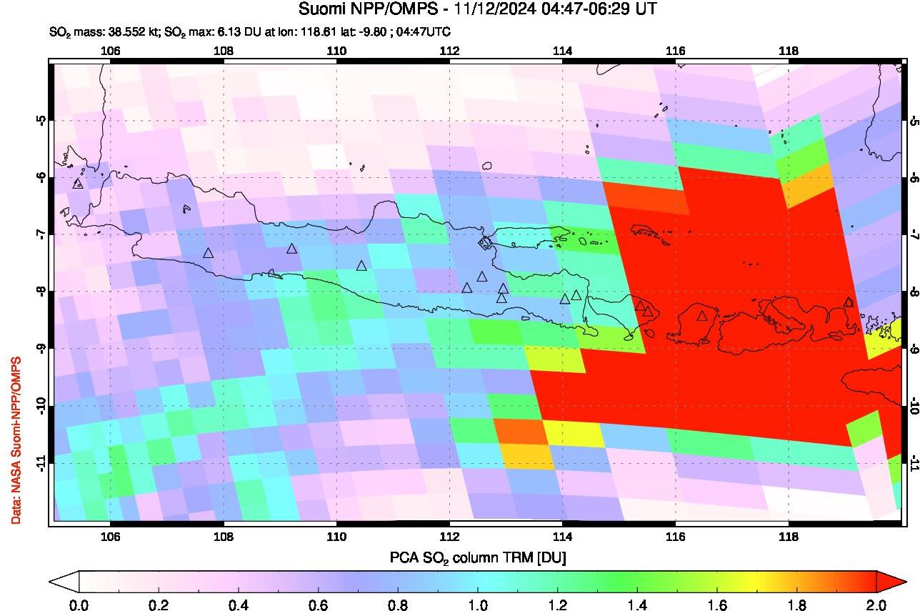 A sulfur dioxide image over Java, Indonesia on Nov 12, 2024.