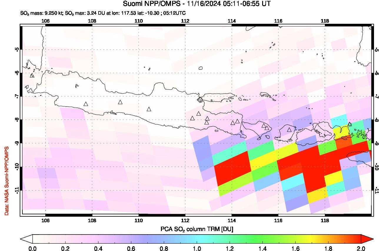 A sulfur dioxide image over Java, Indonesia on Nov 16, 2024.