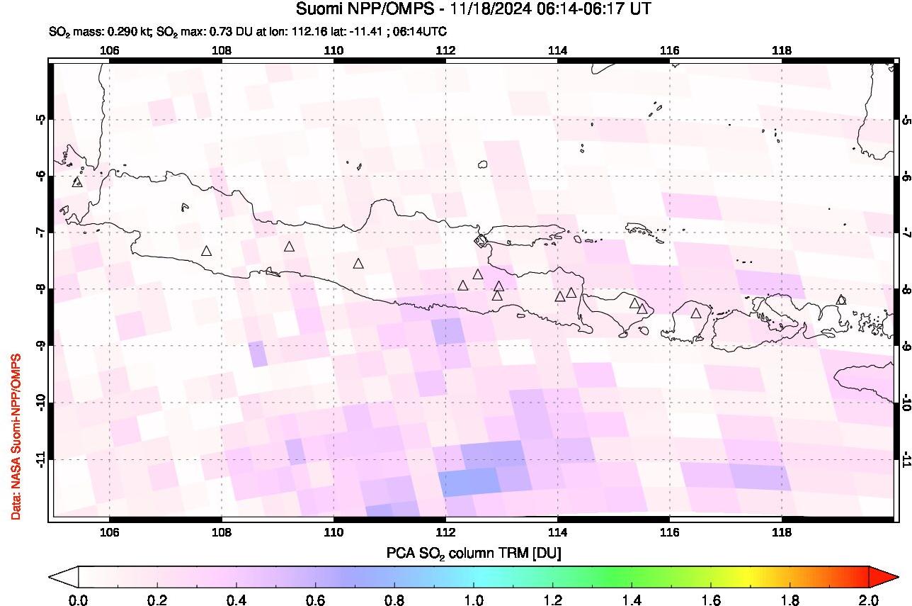 A sulfur dioxide image over Java, Indonesia on Nov 18, 2024.