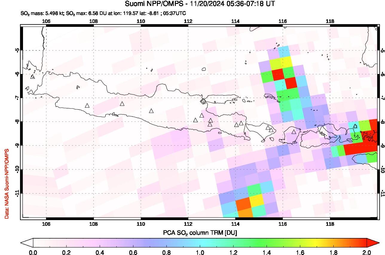 A sulfur dioxide image over Java, Indonesia on Nov 20, 2024.