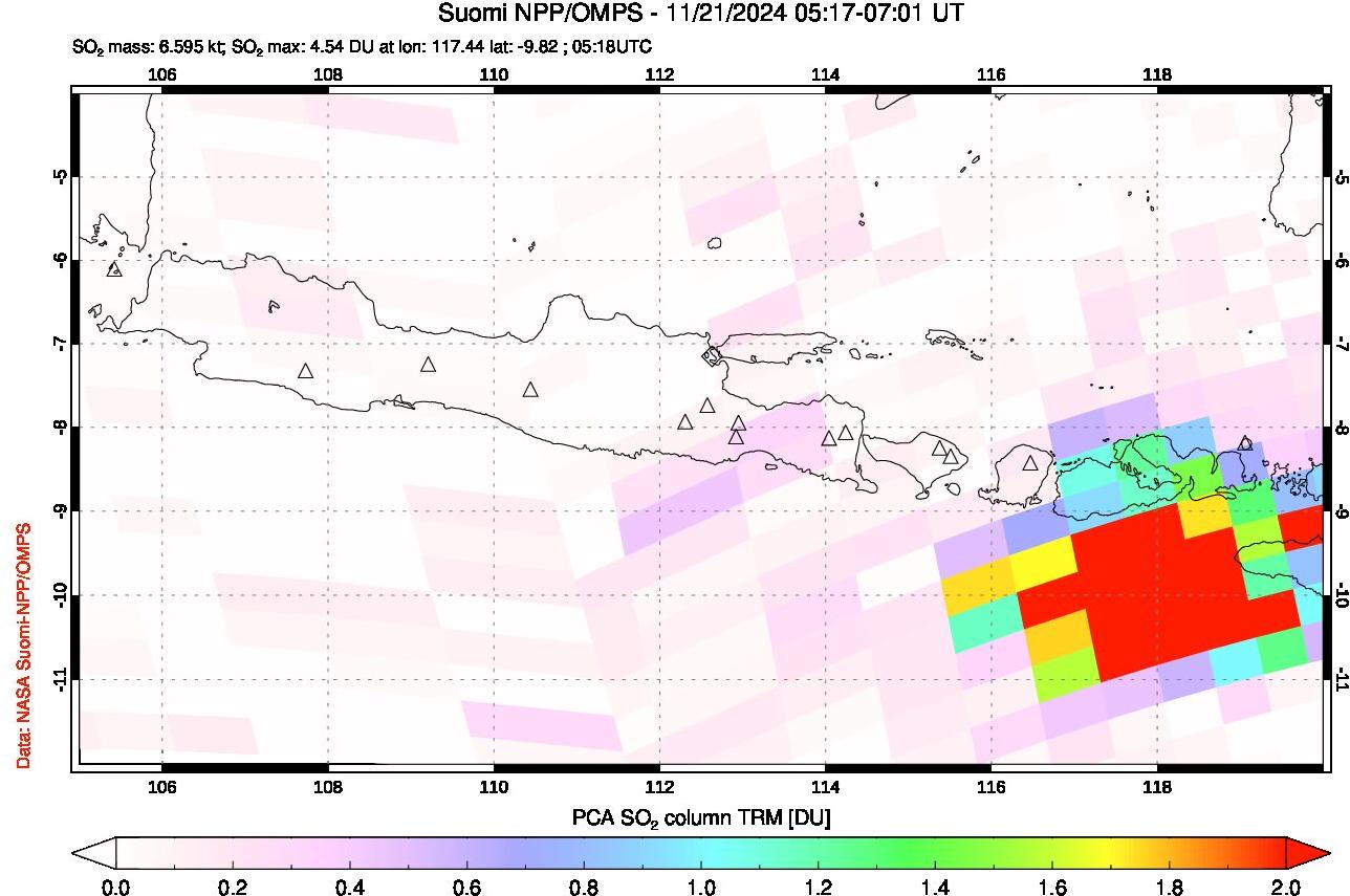 A sulfur dioxide image over Java, Indonesia on Nov 21, 2024.