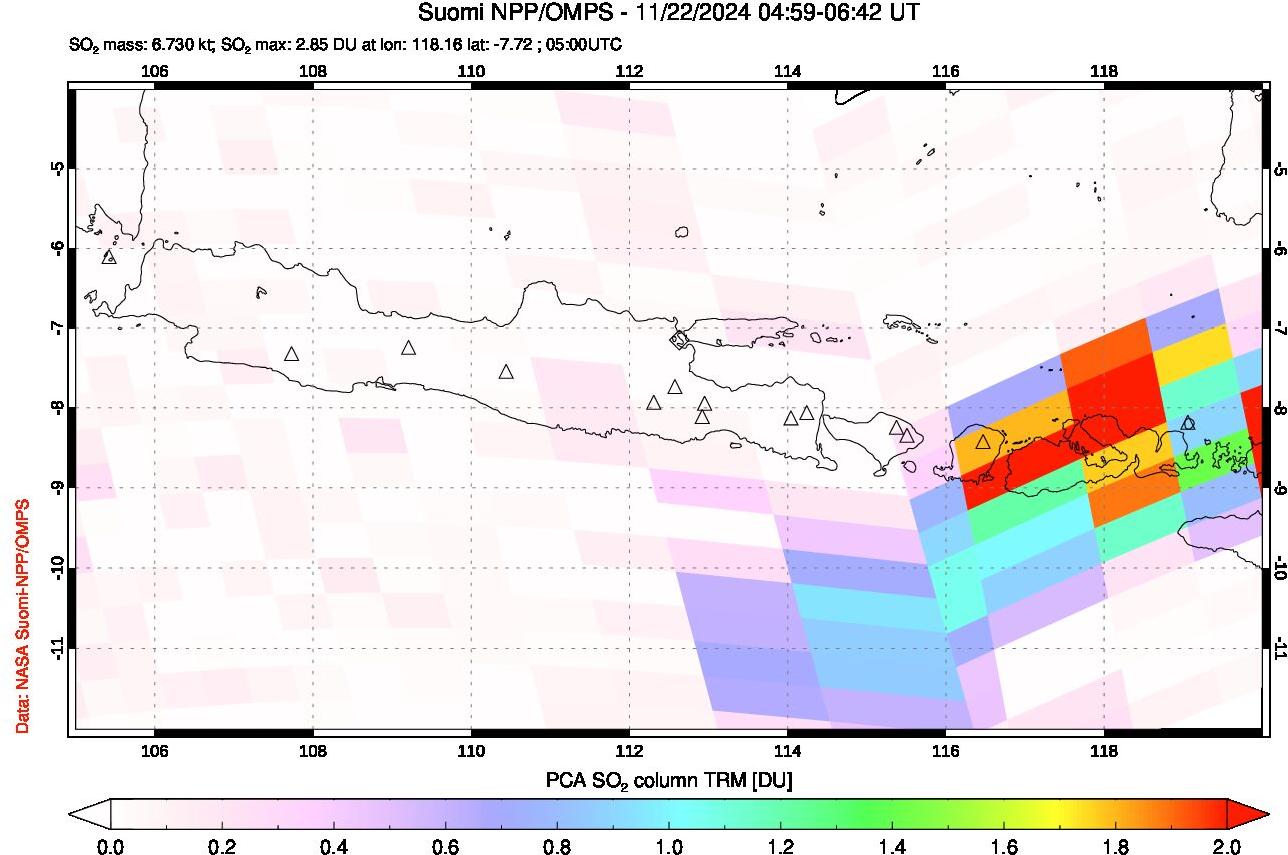 A sulfur dioxide image over Java, Indonesia on Nov 22, 2024.