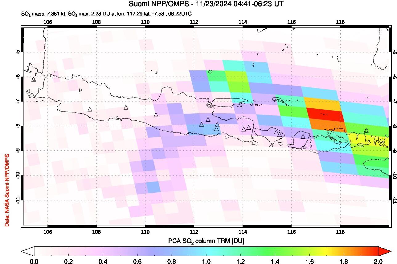 A sulfur dioxide image over Java, Indonesia on Nov 23, 2024.