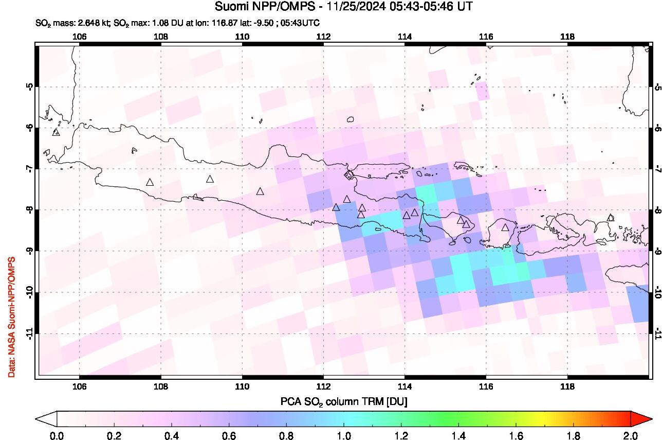 A sulfur dioxide image over Java, Indonesia on Nov 25, 2024.