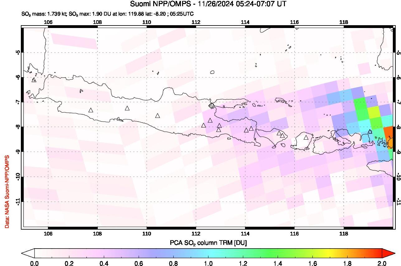 A sulfur dioxide image over Java, Indonesia on Nov 26, 2024.