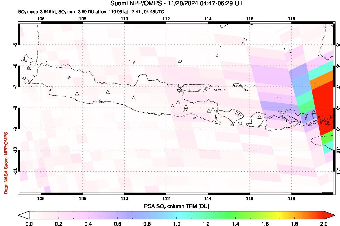 A sulfur dioxide image over Java, Indonesia on Nov 28, 2024.