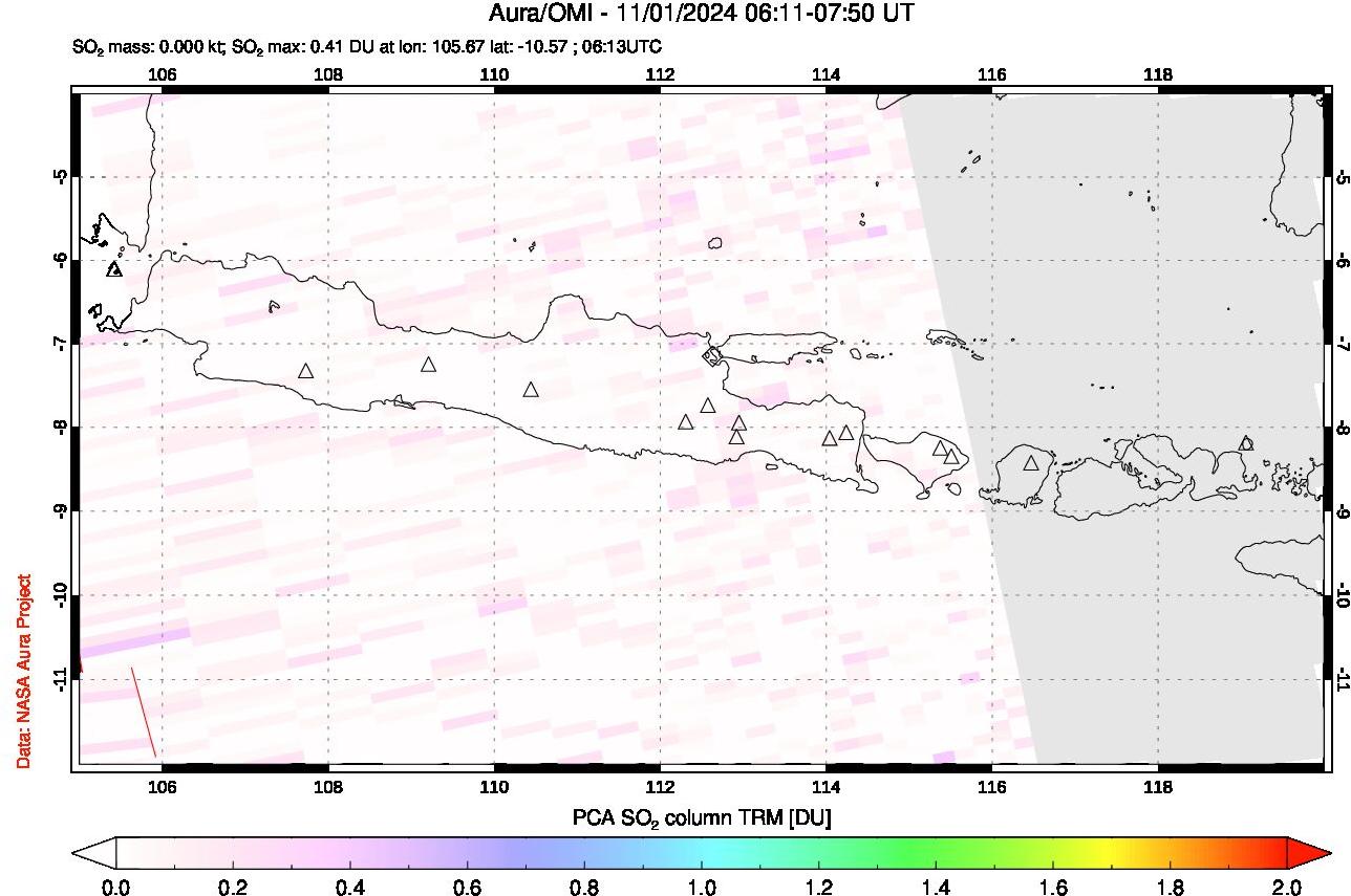 A sulfur dioxide image over Java, Indonesia on Nov 01, 2024.