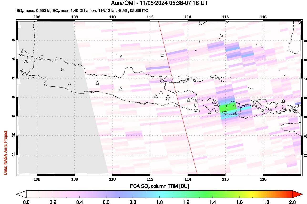 A sulfur dioxide image over Java, Indonesia on Nov 05, 2024.