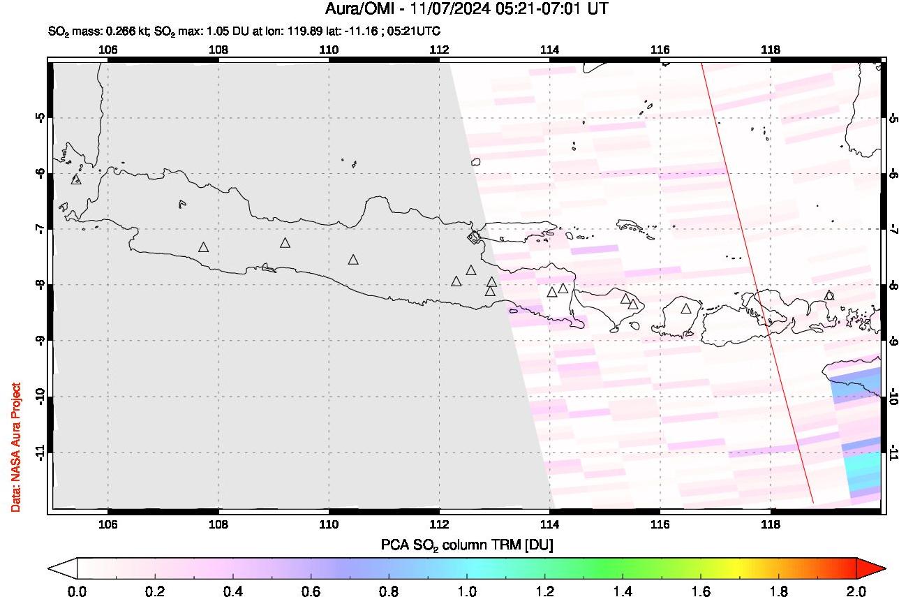 A sulfur dioxide image over Java, Indonesia on Nov 07, 2024.