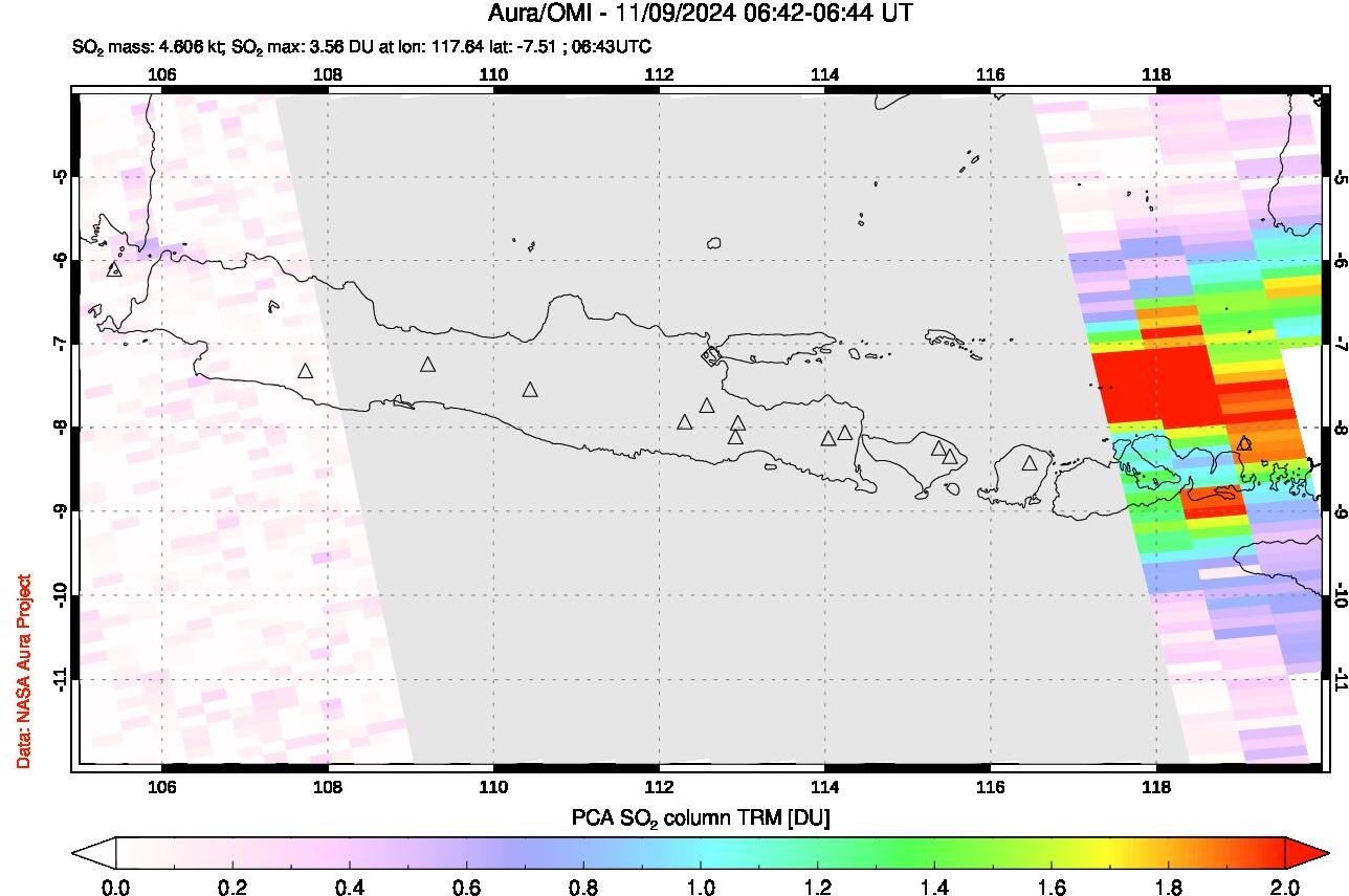 A sulfur dioxide image over Java, Indonesia on Nov 09, 2024.
