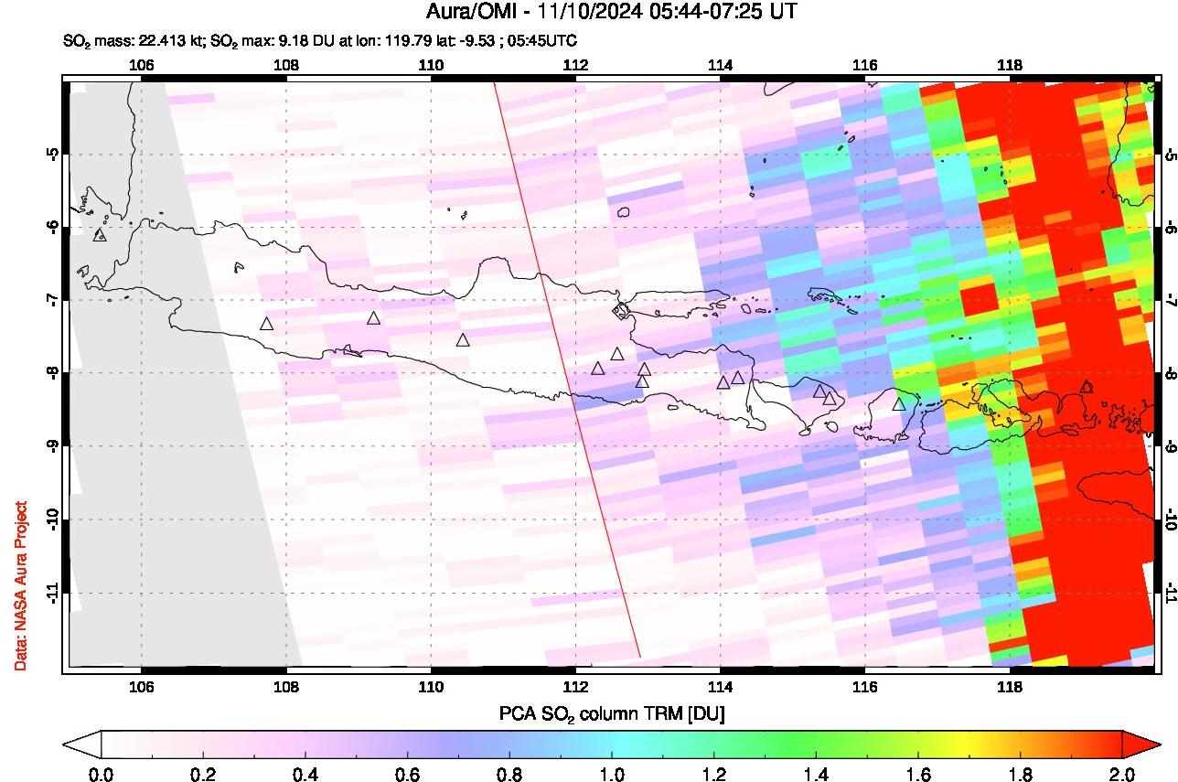 A sulfur dioxide image over Java, Indonesia on Nov 10, 2024.