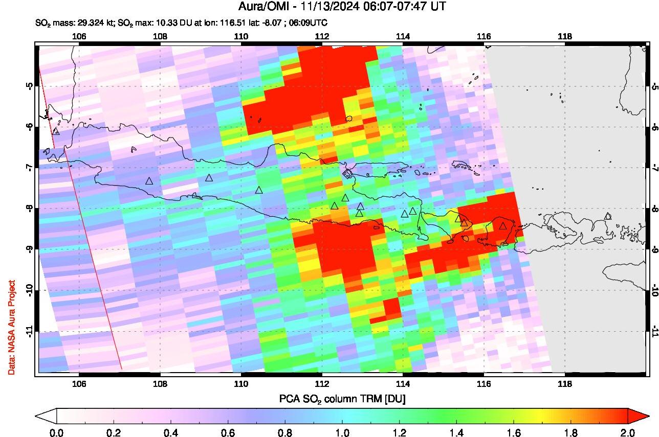 A sulfur dioxide image over Java, Indonesia on Nov 13, 2024.