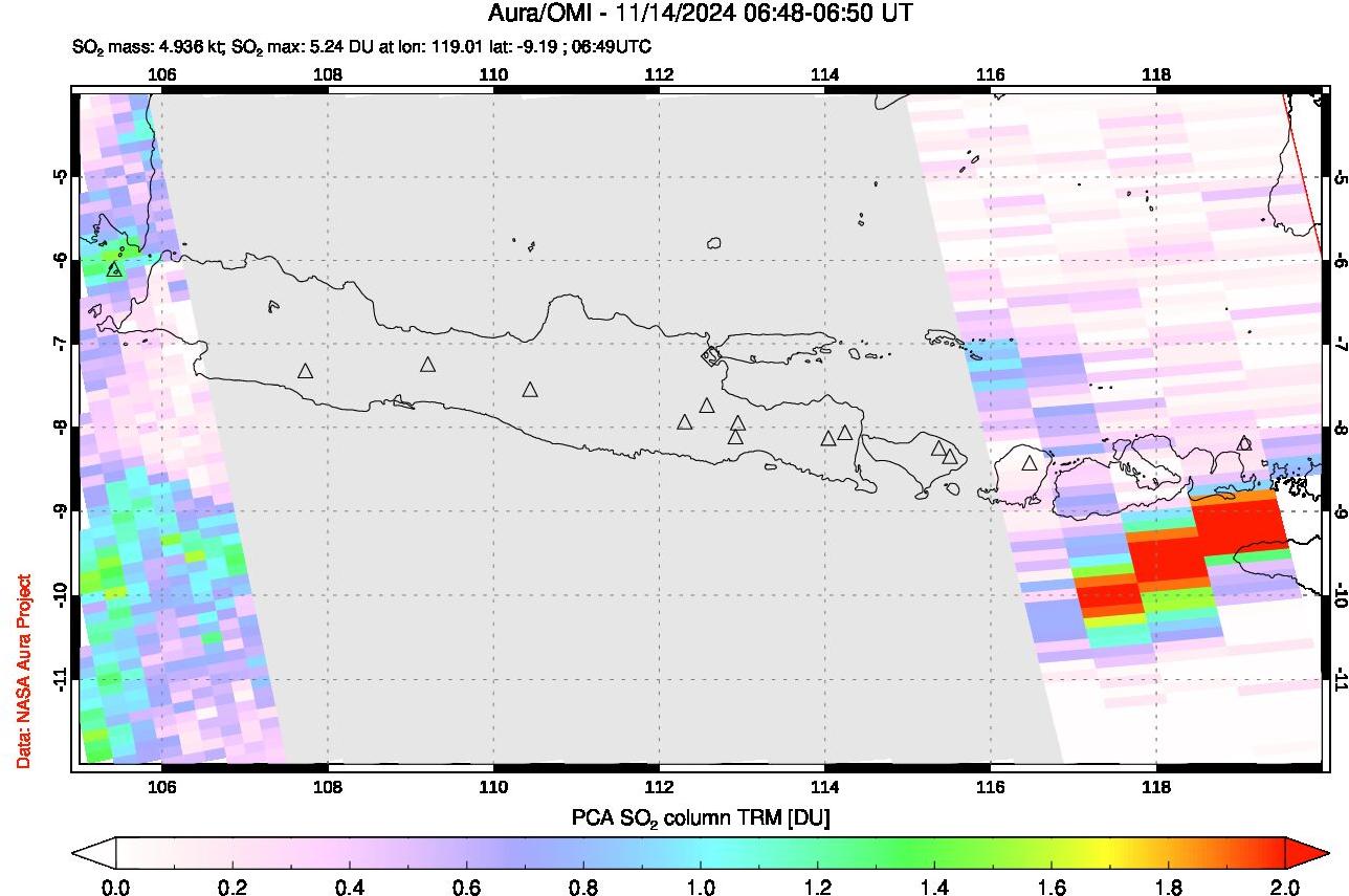 A sulfur dioxide image over Java, Indonesia on Nov 14, 2024.