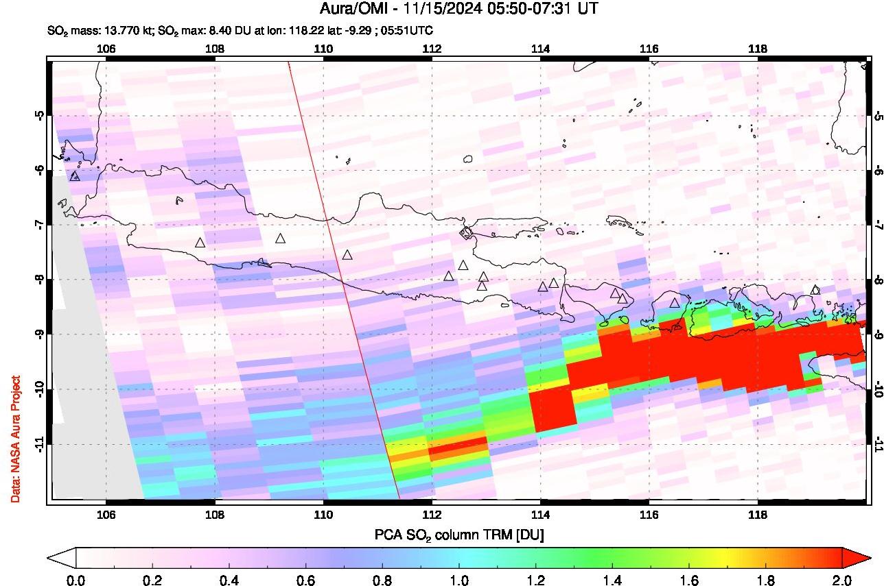A sulfur dioxide image over Java, Indonesia on Nov 15, 2024.