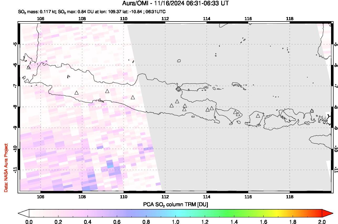 A sulfur dioxide image over Java, Indonesia on Nov 16, 2024.