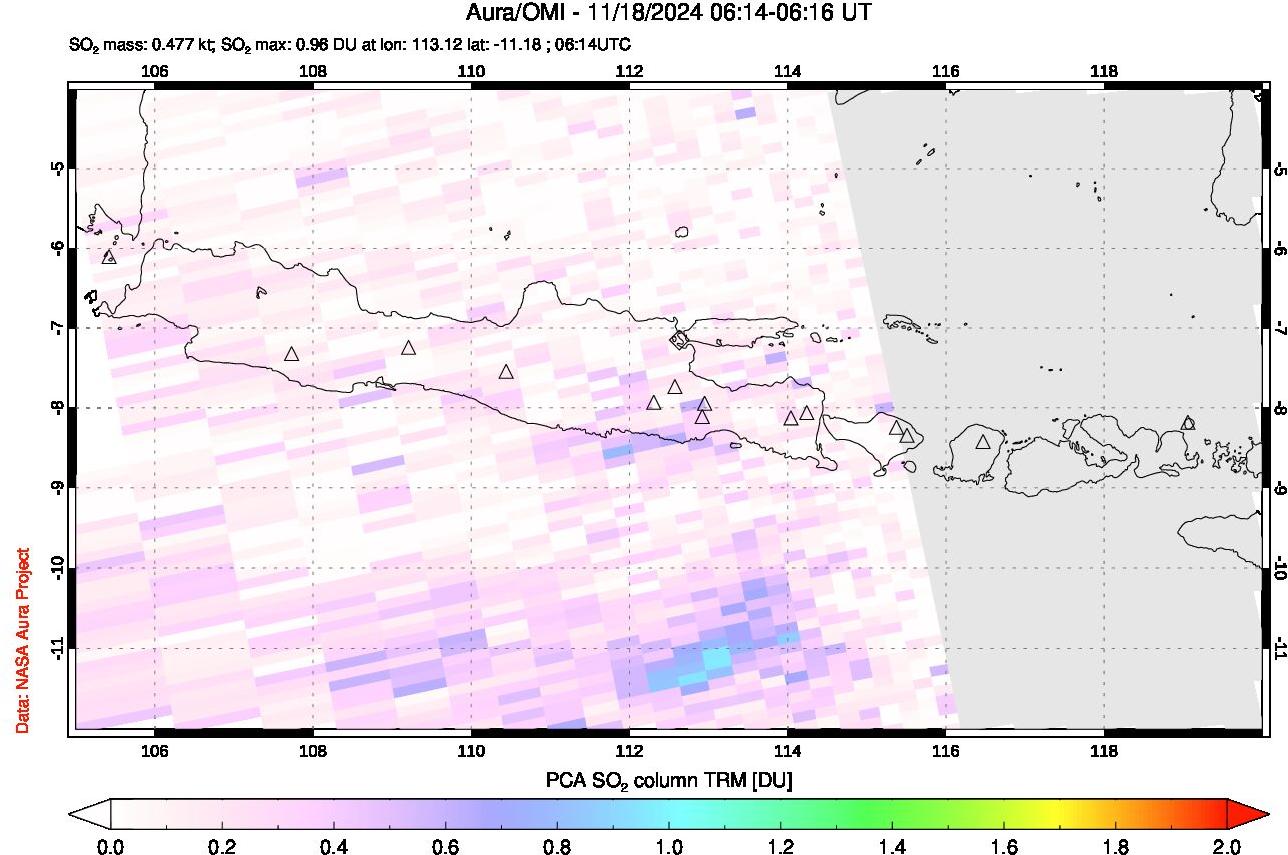 A sulfur dioxide image over Java, Indonesia on Nov 18, 2024.