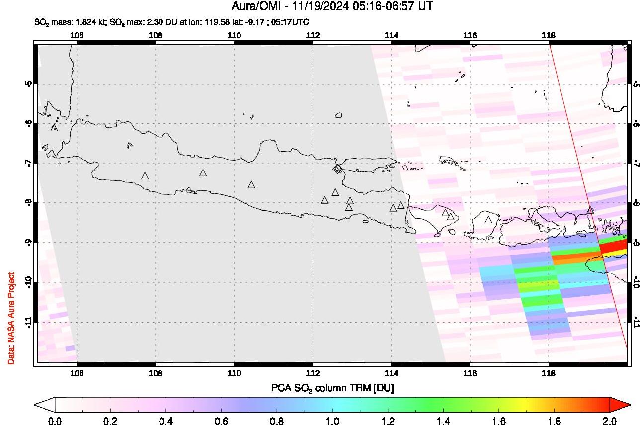 A sulfur dioxide image over Java, Indonesia on Nov 19, 2024.