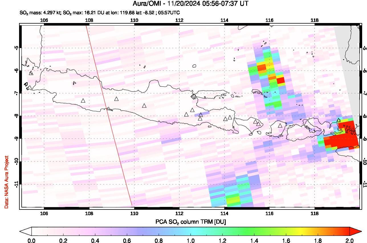 A sulfur dioxide image over Java, Indonesia on Nov 20, 2024.