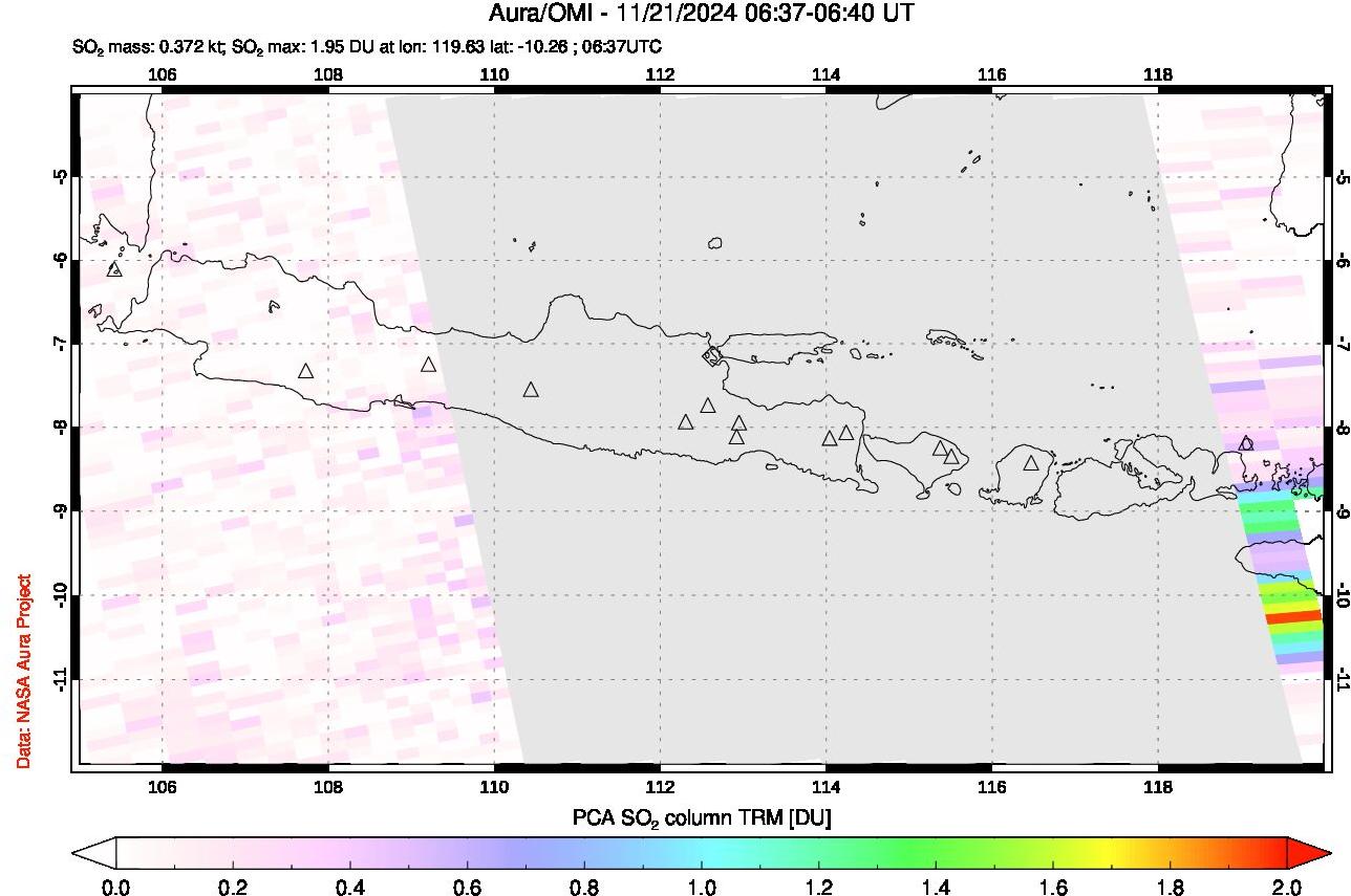 A sulfur dioxide image over Java, Indonesia on Nov 21, 2024.